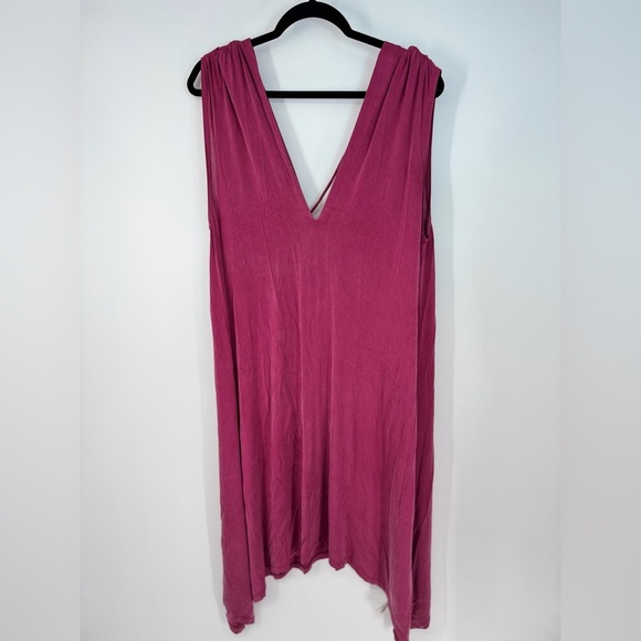 Eri + Ali Neck Tie V Neck Heavy Slinky Sharkbite Hem Capsule Shirt Dress - Picture 1 of 3